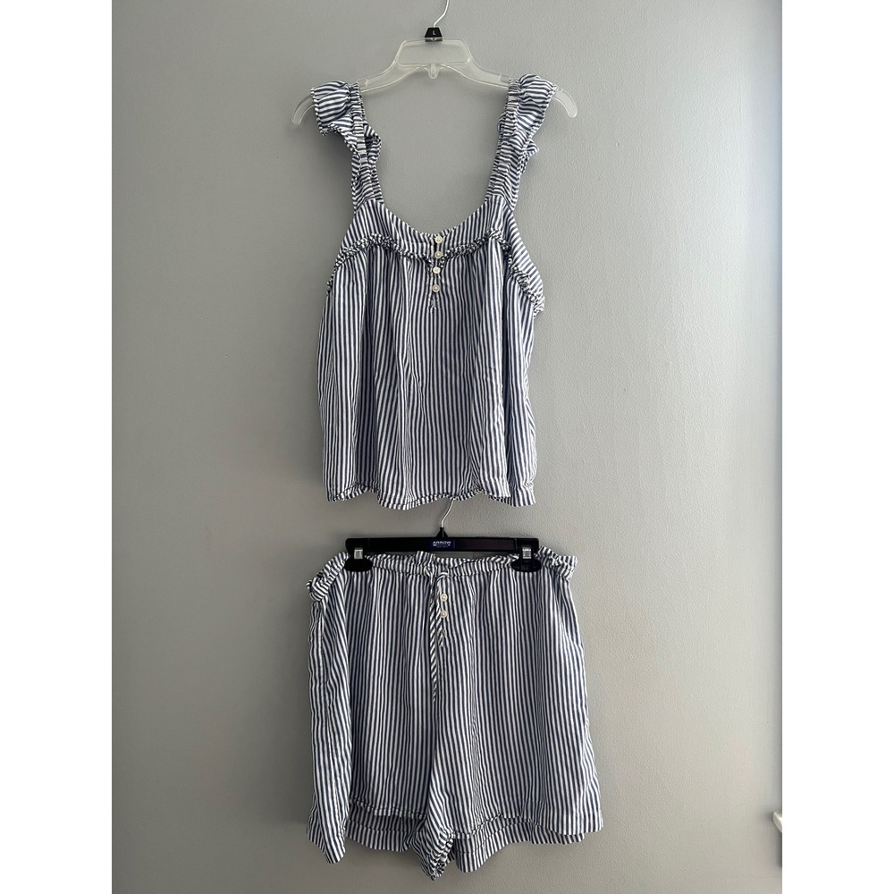 J. Crew‎ Striped Pajama Set Tank Top Shorts Modal Size XL Cottagecore Coquette